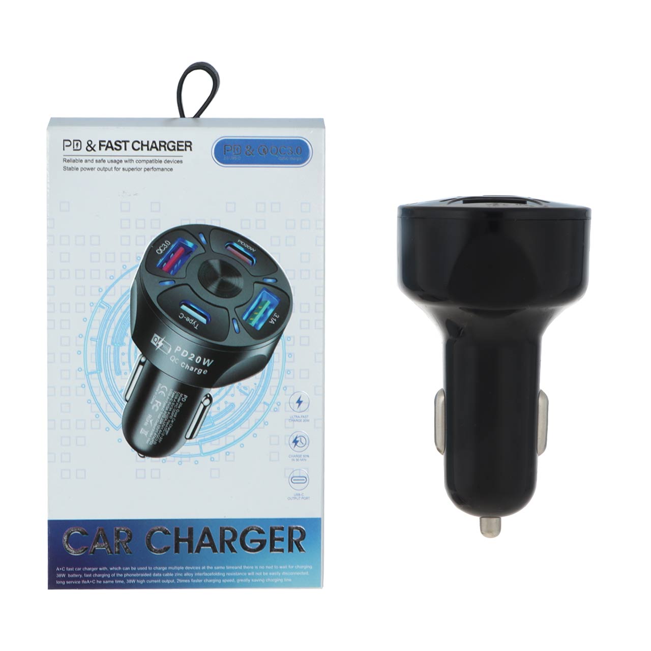 شارژر فندکی فست و PD چهار پورت مدل CC123 38W (عمده)